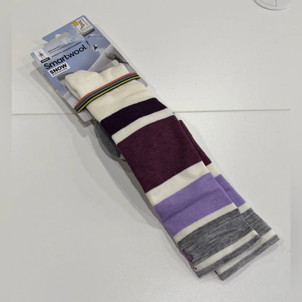 Smartwool Women's Large Snowboard OTC Socks Targeted Cushion White Purple NWT